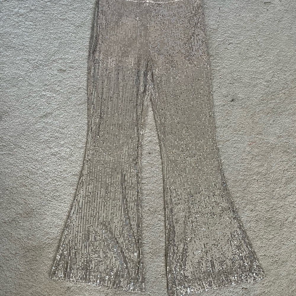 Sequin Flare Pants in Champagne